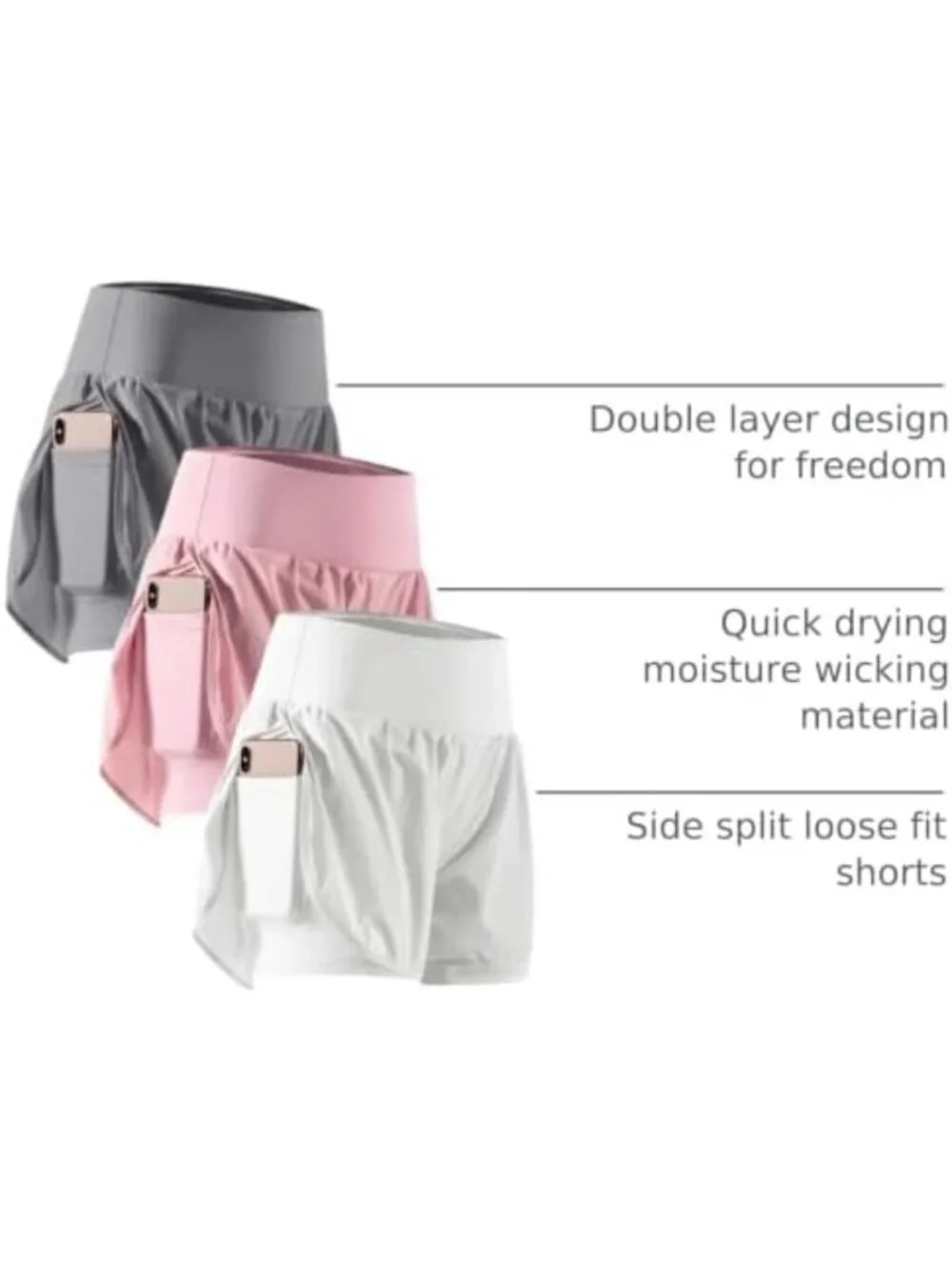 2-in-1 Women's Athletic Workout Shorts with Phone Pockets for Gym & Running